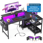 mesa gamer com tomadas usb e luzes led em formato de l reversível odk preto a-mbi