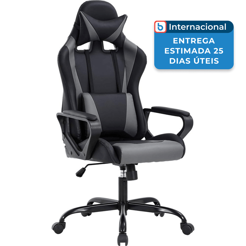 cadeira gamer com encosto alto em pu bestoffice cinza a-mbi