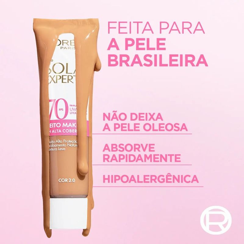 protetor solar facial loréal paris solar expertise efeito make up fps70 cor 2.0 30g
