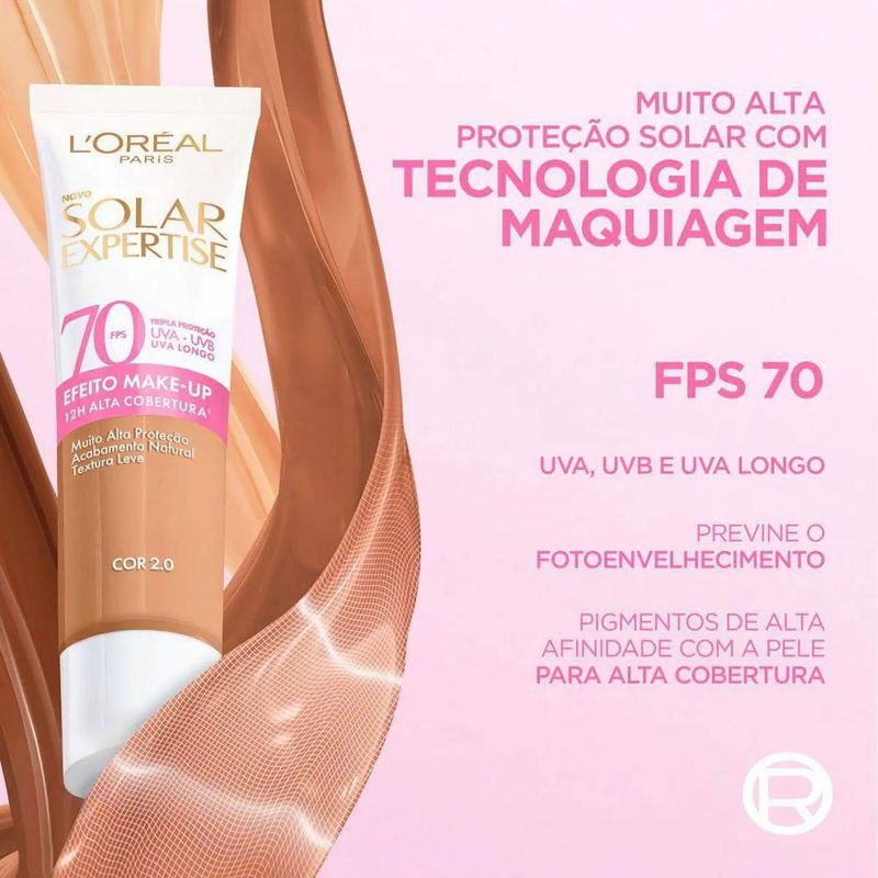 protetor solar facial loréal paris solar expertise efeito make up fps70 cor 2.0 30g