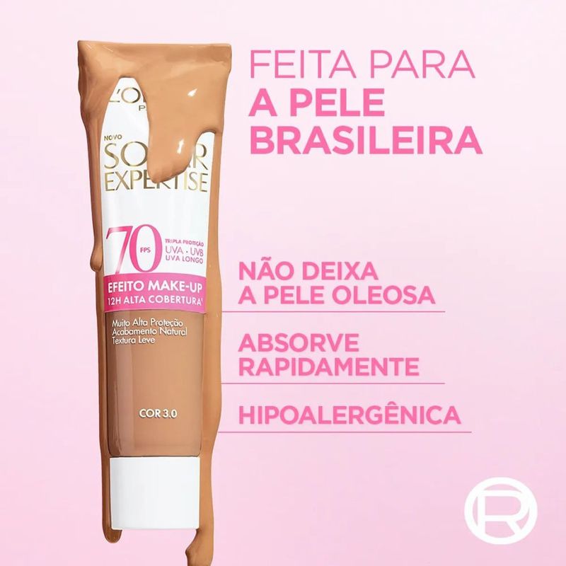 protetor solar facial loréal paris solar expertise efeito make up fps70 cor 3.0 30g