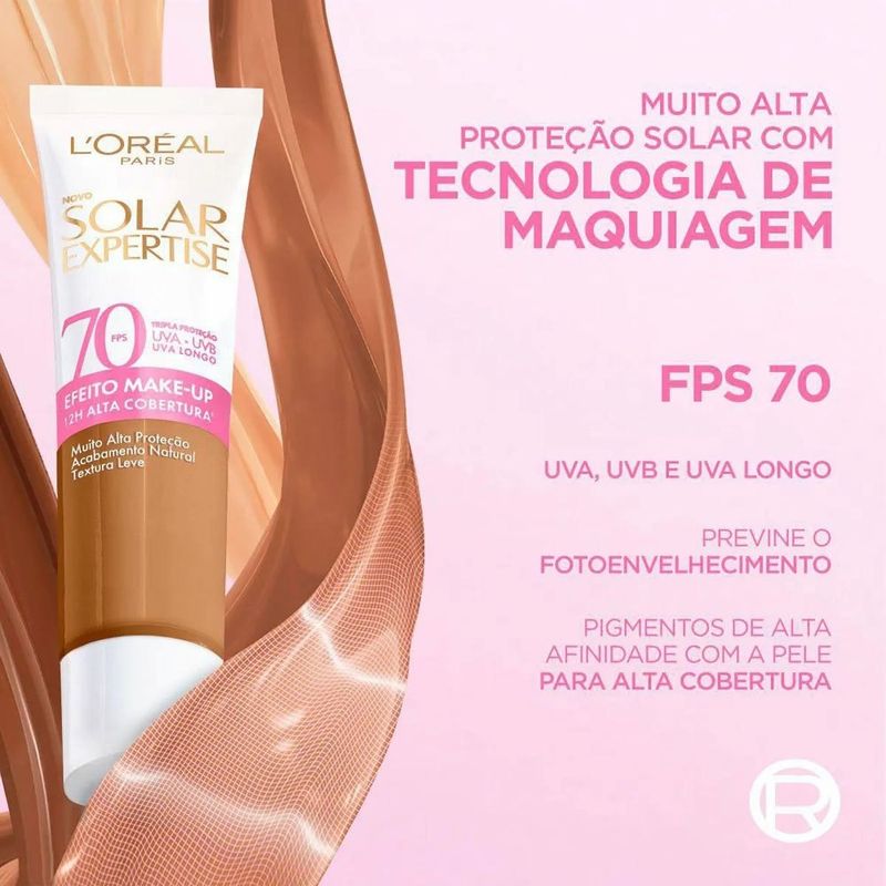 protetor solar facial loréal paris solar expertise efeito make up fps70 cor 3.0 30g