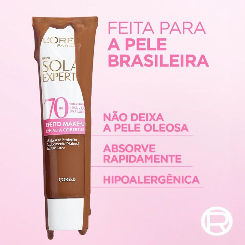 protetor solar facial loréal paris solar expertise efeito make up fps70 cor 6.0 30g