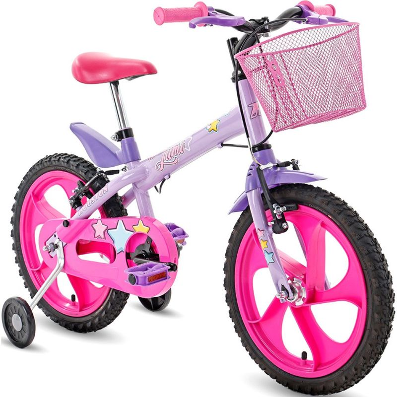 bicicleta infantil houston lumi aro 16 com cesta lilás lm161s