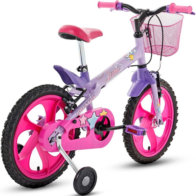 bicicleta infantil houston lumi aro 16 com cesta lilás lm161s