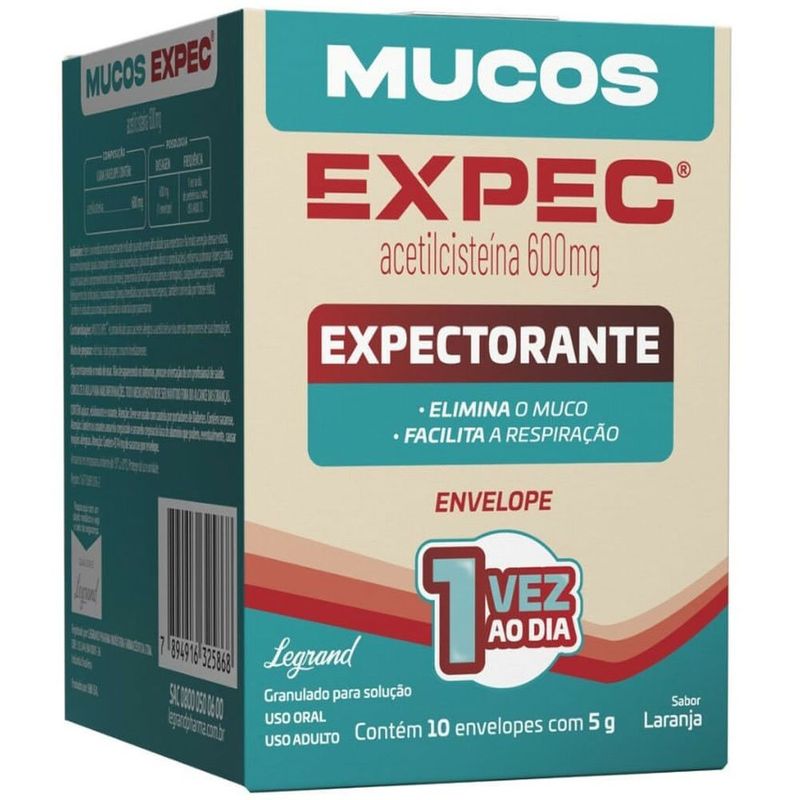 mucos expec acetilcisteína 600mg 10 envelopes de 5g legrand