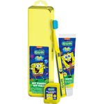 kit viagem gum bob esponja escova dental + fio dental 20m + gel dental 50g cores sortidas
