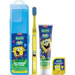 kit viagem gum bob esponja escova dental + fio dental 20m + gel dental 50g cores sortidas