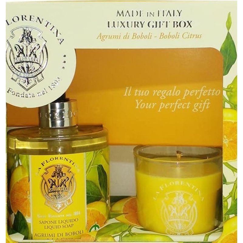 kit la florentina sabonete líquido 500ml e vela aromatizante boboli citrus 135g