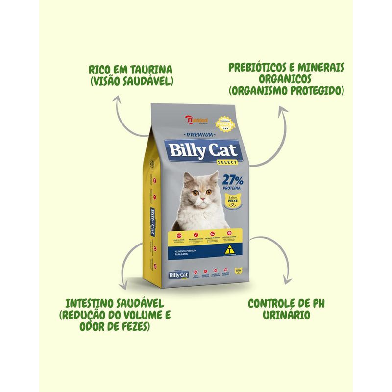 ração gato adulto billy cat select peixe 15kg (mp)