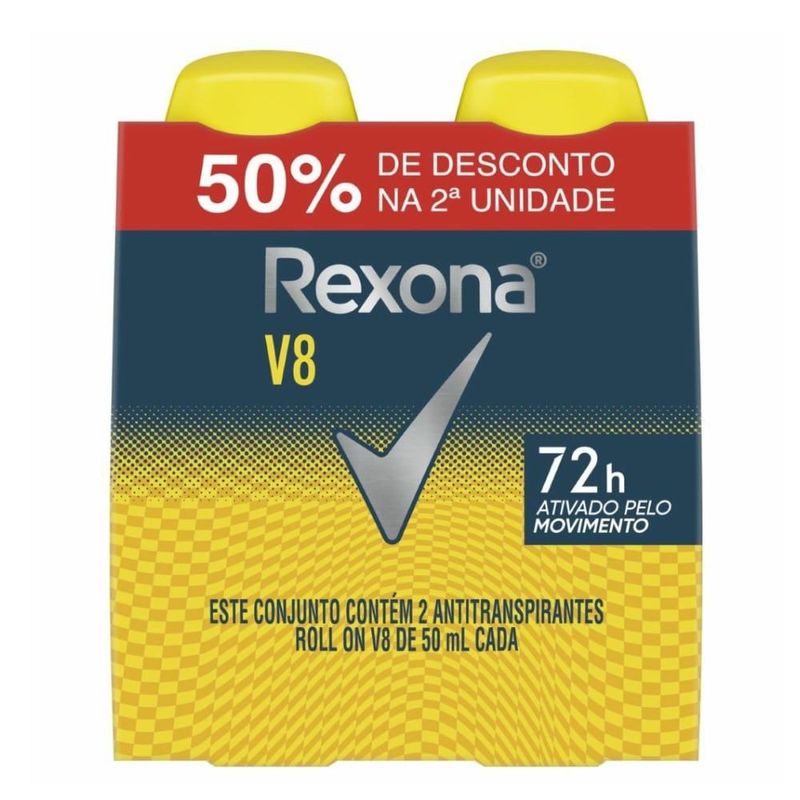desodorante antitranspirante roll-on rexona v8 50ml 2 unidades