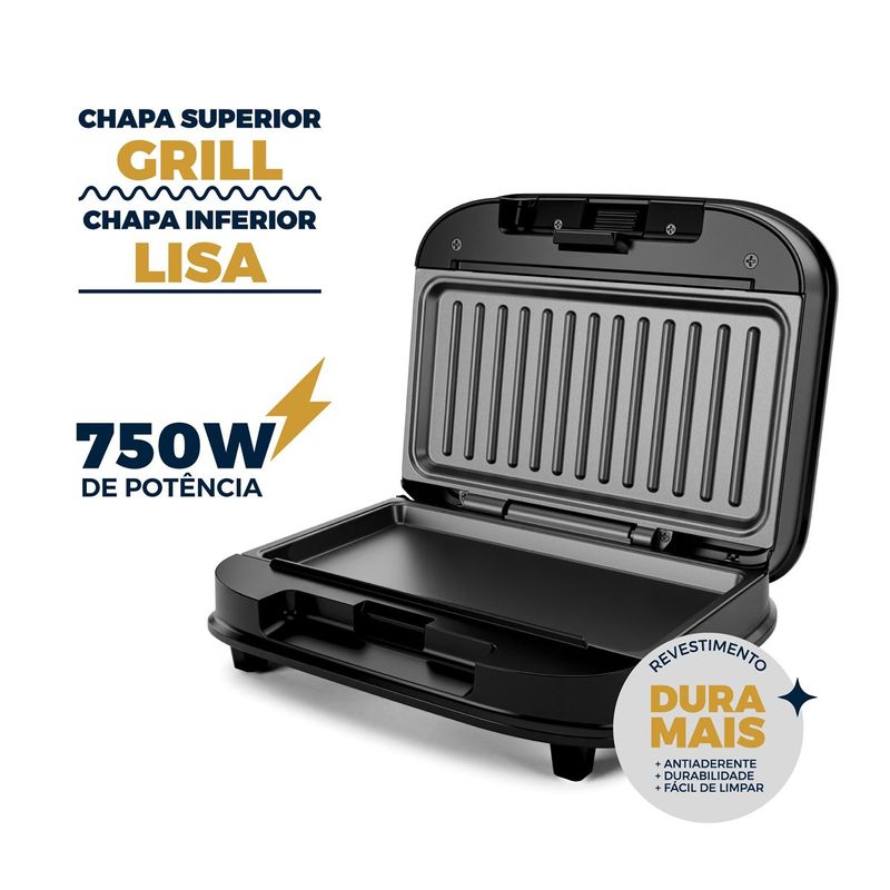 sanduicheira e grill britânia preto bgr25b