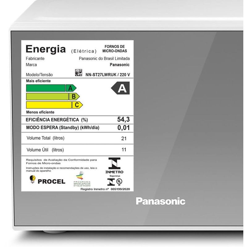 forno micro-ondas panasonic 21 litros espelhado 127v branco nn-st27lwrun