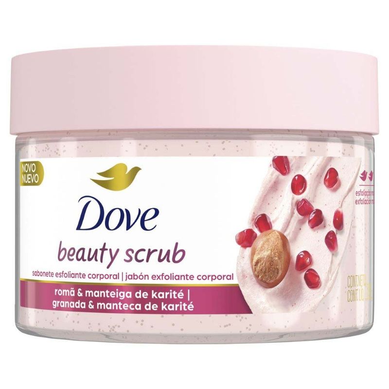 sabonete esfoliante corporal dove beauty scrub romã e manteiga de karité 280g