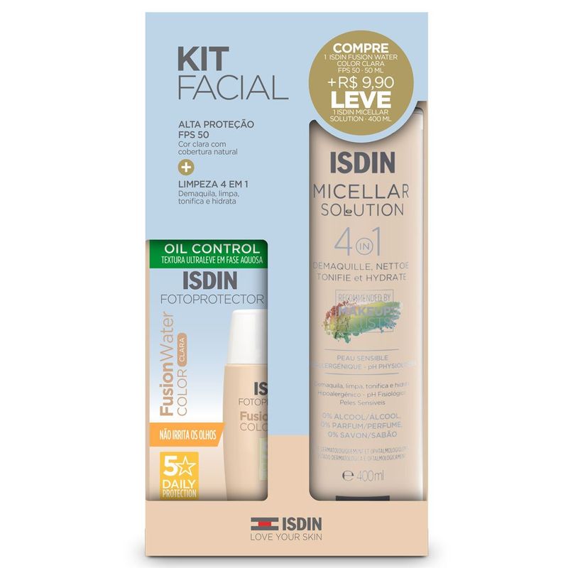kit facial isdin protetor solar clara fps50 + água micelar 400ml