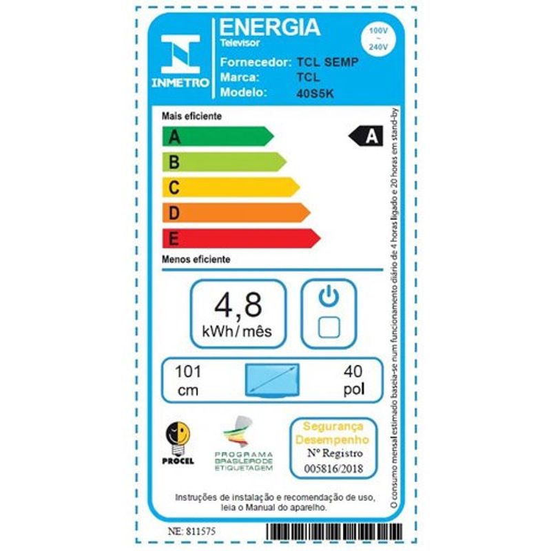 smart tv 40" tcl qled com google tv 40s5k