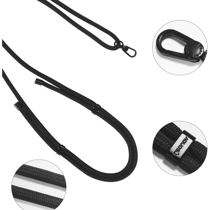 cordão universal geonav ajustável preto com metal preto 1,6 metros