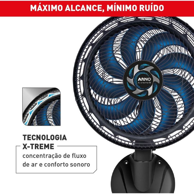 ventilador de parede arno 40cm x-treme 9 force breeze preto e azul ve9p