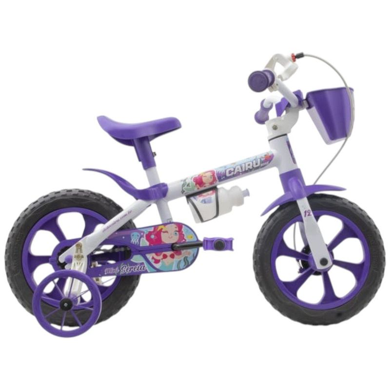 bicicleta infantil cairu aro 12 sereia branco e roxo (mp)