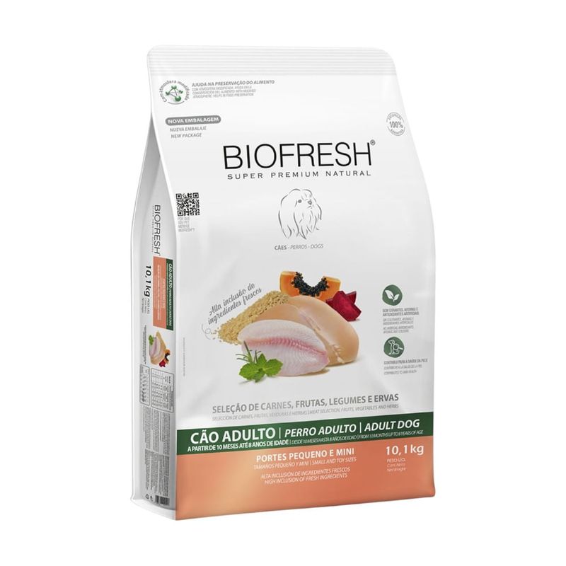 ração biofresh cães adultos raças pequenas e mini mix de carnes 10,1kg (mp)