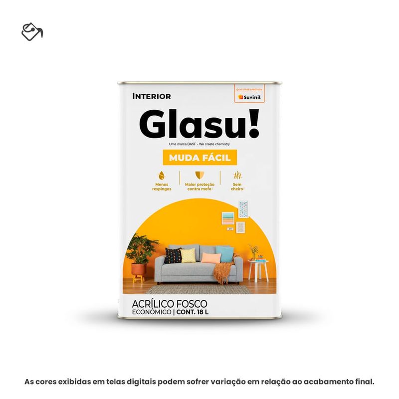 tinta acrílica econômica fosca glasu suvinil 18l muda fácil branco neve (mp)