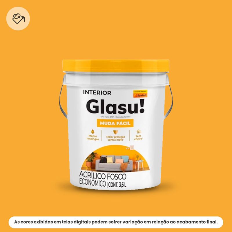 tinta acrílica econômica fosca glasu suvinil balde 3,6l muda fácil amarelo ouro (mp)