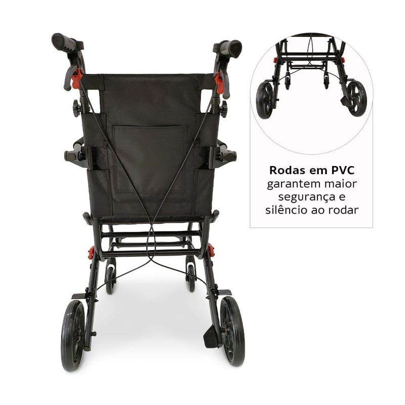 cadeira de rodas para transporte d90 dellamed até100kg assento 44cm preto