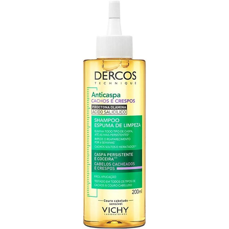 shampoo espuma de limpeza vichy dercos anticaspa cachos e crespos 200ml