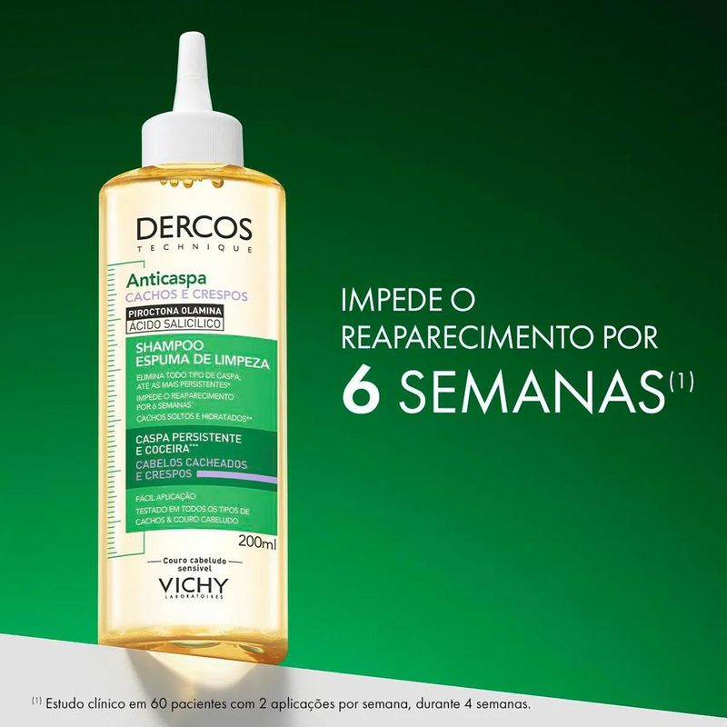 shampoo espuma de limpeza vichy dercos anticaspa cachos e crespos 200ml