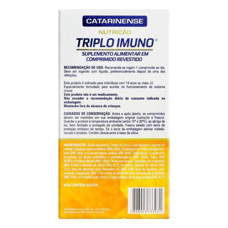 triplo imuno zinco vitamina c e d 30 comprimidos catarinense nutrição