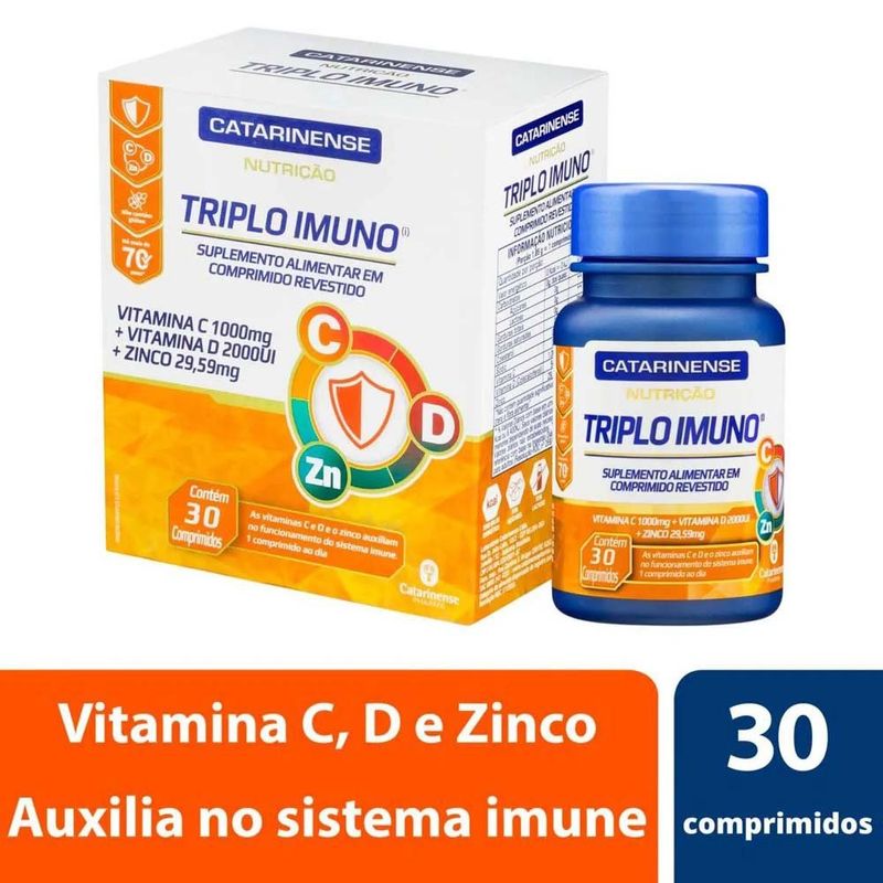 triplo imuno zinco vitamina c e d 30 comprimidos catarinense nutrição