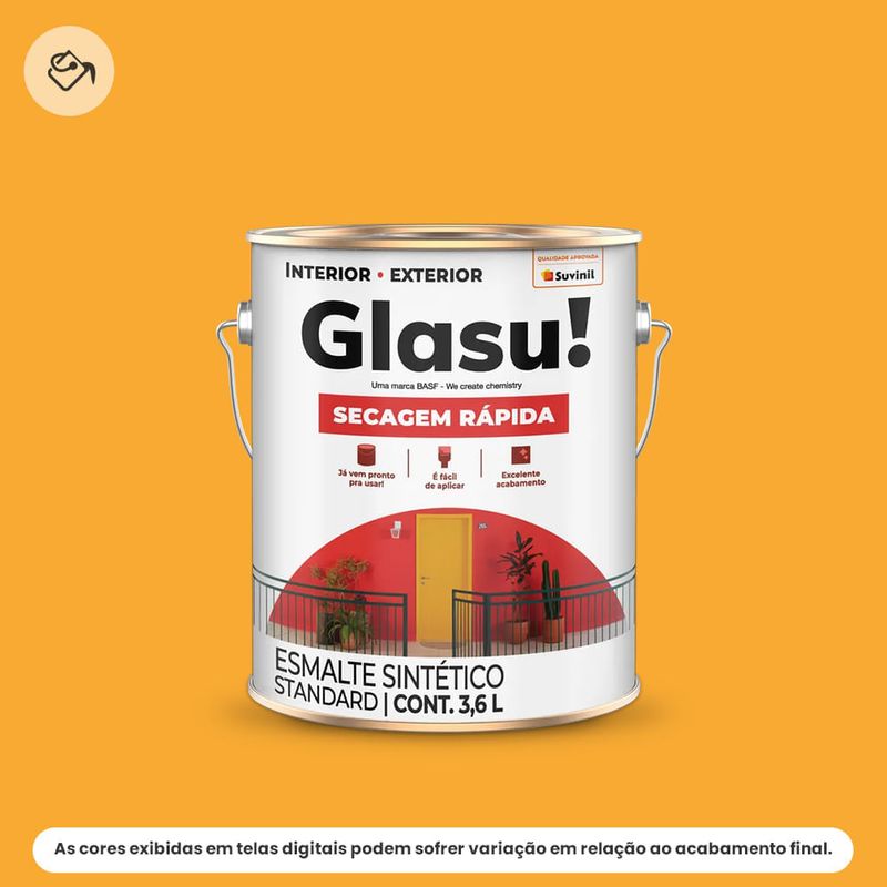 tinta esmalte sintético standard brilhante glasu suvinil 3,6l secagem rápida amarelo ouro (mp)