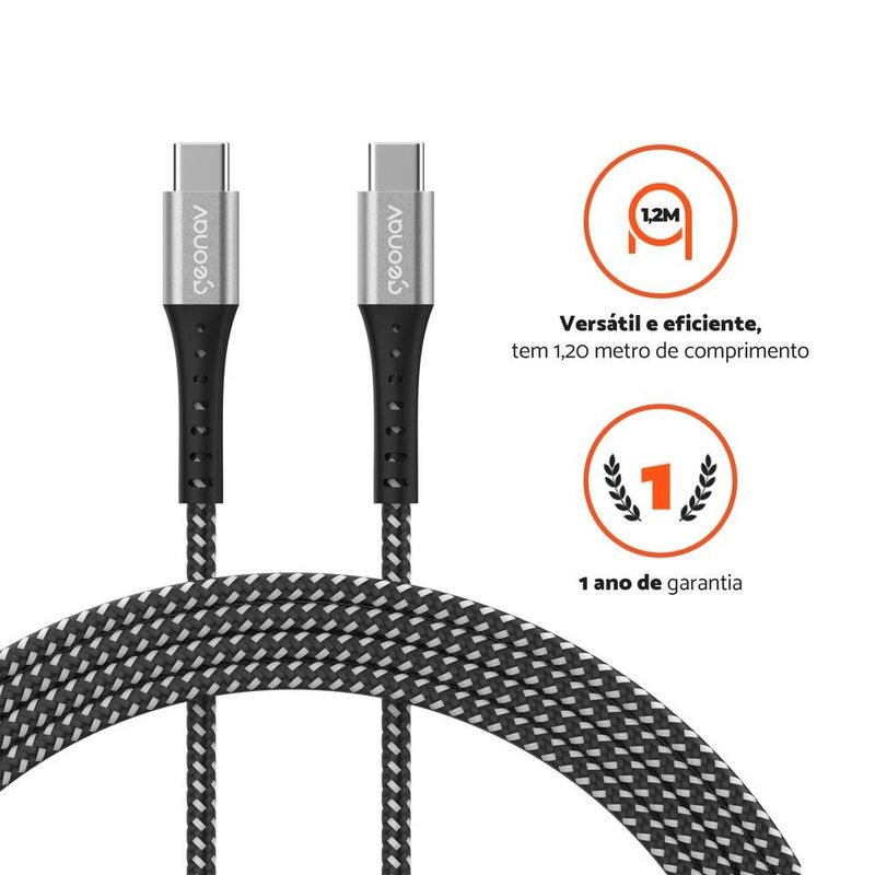 cabo usb-c essential geonav 1,2m 100w preto