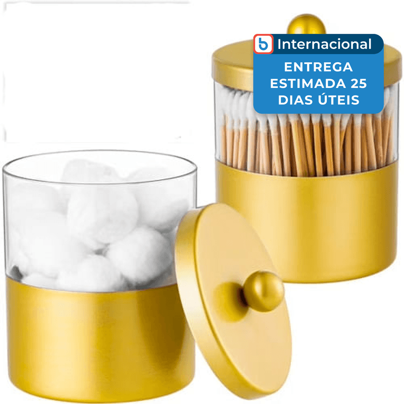 porta cotonete gaussra com 2 peças e com adesivos dourado a-mbi