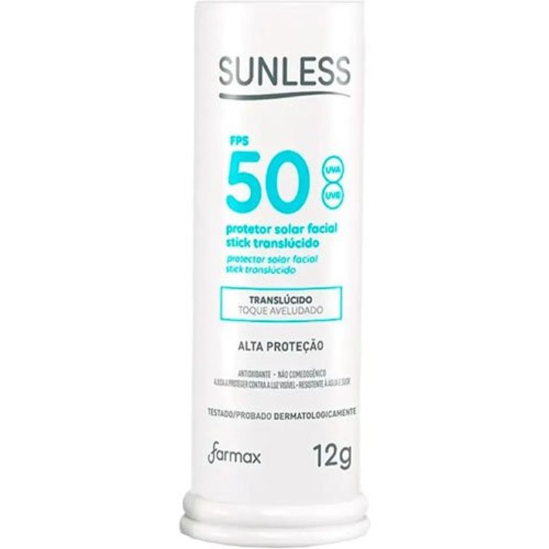 protetor solar facial fps50 sunless stick translucido 12g