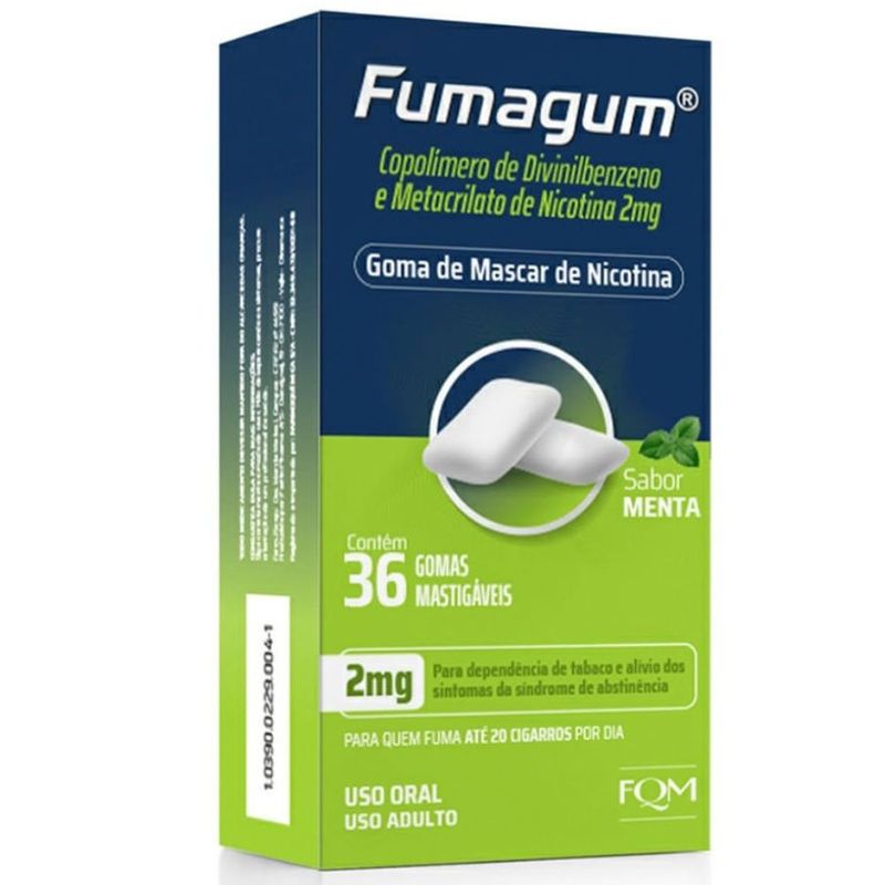 fumagum nicotina 2mg 36 gomas mastigáveis sabor menta fqm