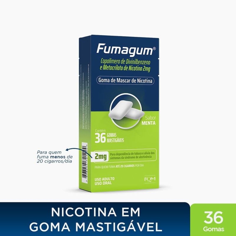 fumagum nicotina 2mg 36 gomas mastigáveis sabor menta fqm