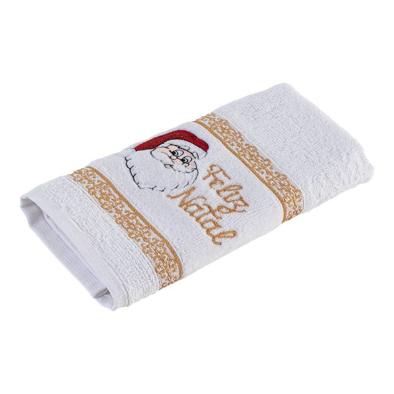 toalha lavabo bordada appel papai noel 32x45cm branco (mp)