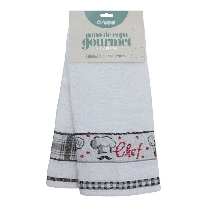 kit pano de copa appel 2 peças gourmet cheff xadrez cinza (mp)