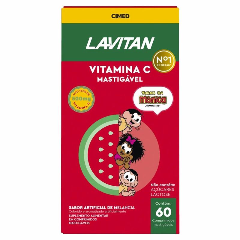 lavitan vitamina c 500mg 60 comprimidos mastigáveis turma da mônica sabor melancia cimed