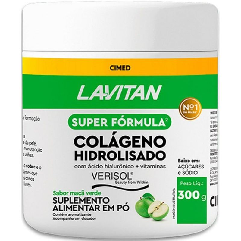 lavitan colágeno hidrolisado ácido hialurônico + vitaminas verisol sabor maçã verde 300g cimed