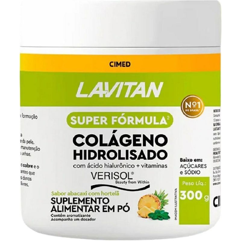 lavitan colágeno hidrolisado ácido hialurônico + vitaminas verisol sabor abacaxi com hortelã 300g cimed
