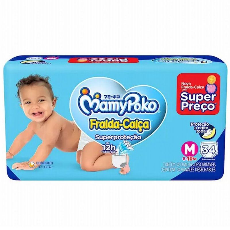 fralda-calça mamypoko superproteção m 34 unidades