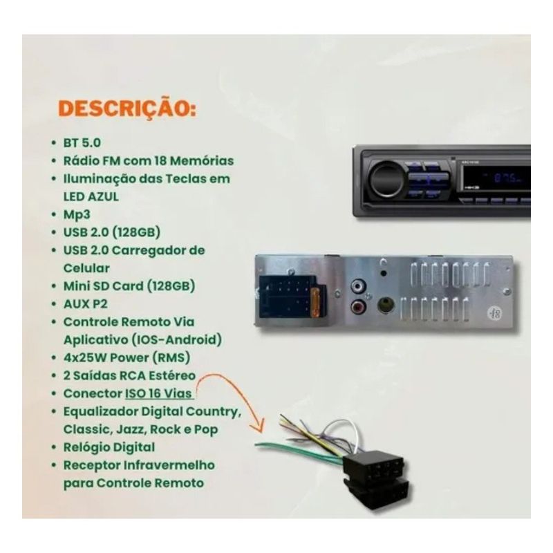som automotivo kx3 mp3 com 2 entradas usb led/sd krc1910e (mp)