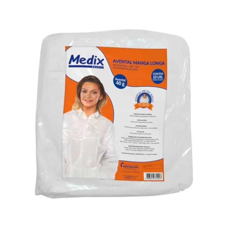 avental descartável medix 10 unidades branco m/g (mp)