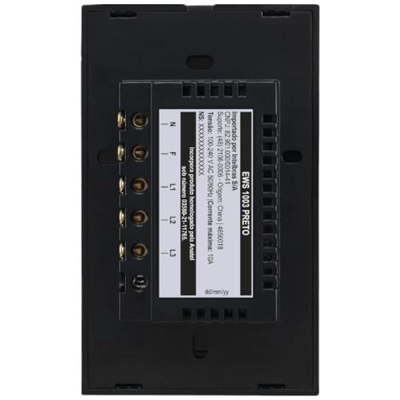 interruptor intelbras smart wi-fi touch 3 teclas preto ews 1003
