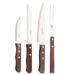 conjunto de talheres para churrasco simonaggio 4 peças inox cabos de madeira natural (mp)