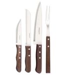 conjunto de talheres para churrasco simonaggio 4 peças inox cabos de madeira natural (mp)