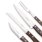 conjunto de talheres para churrasco simonaggio 4 peças inox cabos de madeira natural (mp)