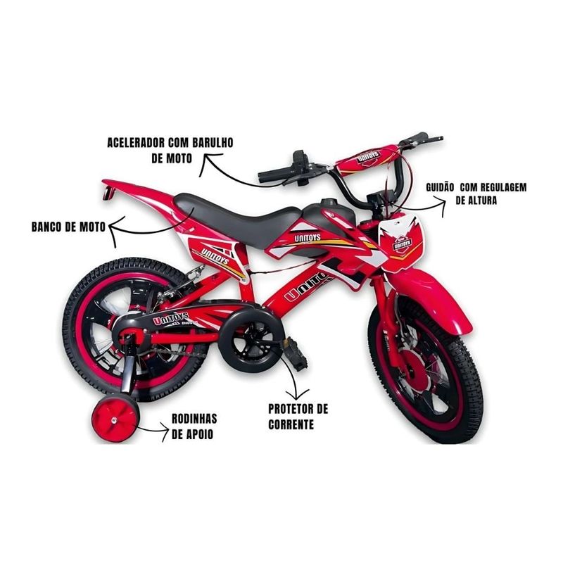 bicicleta infantil unitoys aro 16 1172 vermelho (mp)